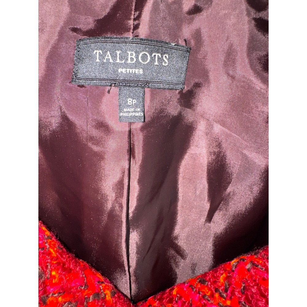 Talbots Petites Red Pink Tweed Double Breasted Blazer Jacket Size 8P Wool Blend - Picture 2 of 4